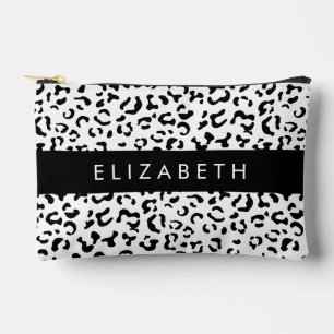 Leopard Print, Spots, Black And White, Your Name Accessory Pouch