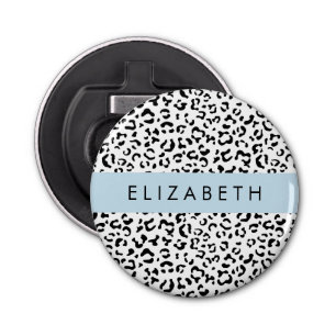 Leopard Print, Spots, Black And White, Your Name Bottle Opener