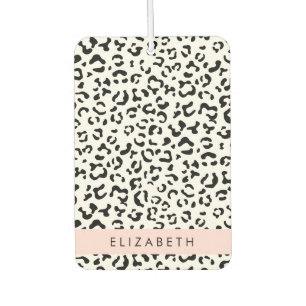 Leopard Print, Spots, Black And White, Your Name Car Air Freshener