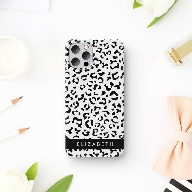 Leopard Print, Spots, Black And White, Your Name Case-Mate iPhone Case (Creator Uploaded)