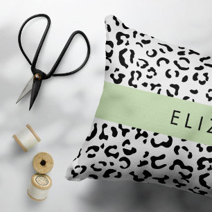 Leopard Print, Spots, Black And White, Your Name Decorative Cushion