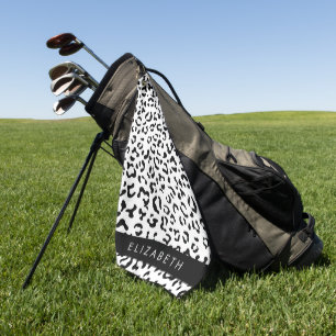 Leopard Print, Spots, Black And White, Your Name Golf Towel