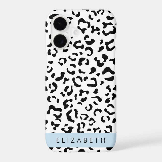 Leopard Print, Spots, Black And White, Your Name iPhone Case (Back)