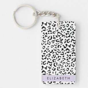 Leopard Print, Spots, Black And White, Your Name Key Ring