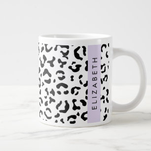 Leopard Print, Spots, Black And White, Your Name Large Coffee Mug