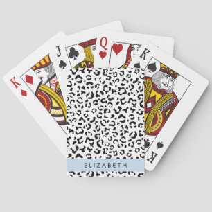 Leopard Print, Spots, Black And White, Your Name Playing Cards