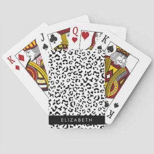 Leopard Print, Spots, Black And White, Your Name Playing Cards