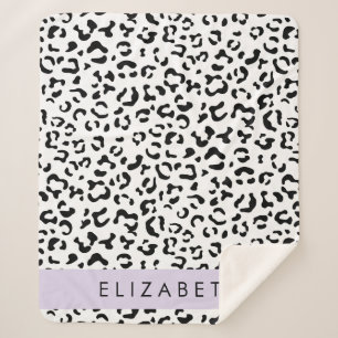Leopard Print, Spots, Black And White, Your Name Sherpa Blanket