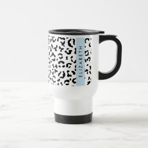 Leopard Print, Spots, Black And White, Your Name Travel Mug