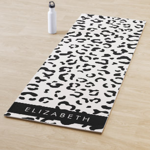 Leopard Print, Spots, Black And White, Your Name Yoga Mat