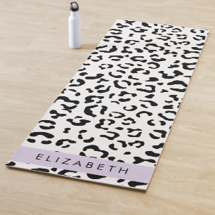 Leopard Print, Spots, Black And White, Your Name Yoga Mat