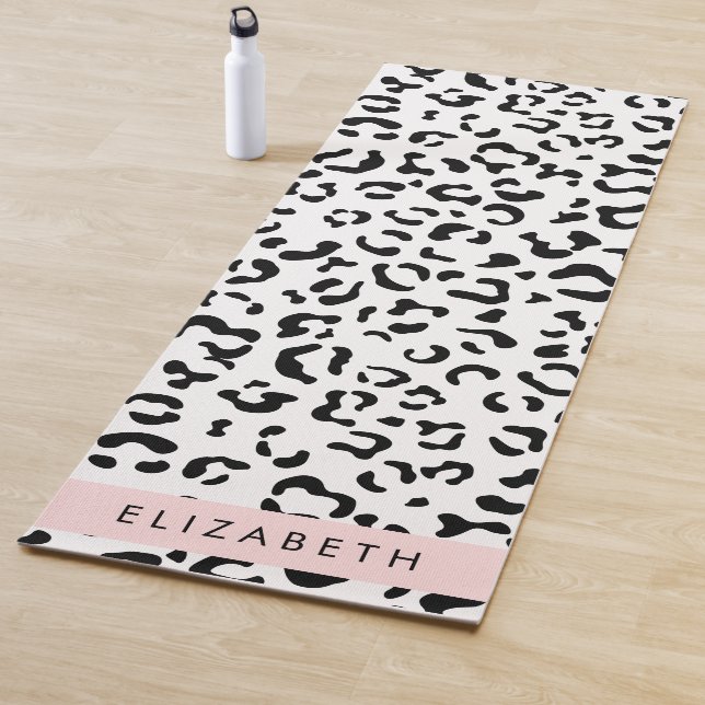 Leopard Print, Spots, Black And White, Your Name Yoga Mat (In Situ)