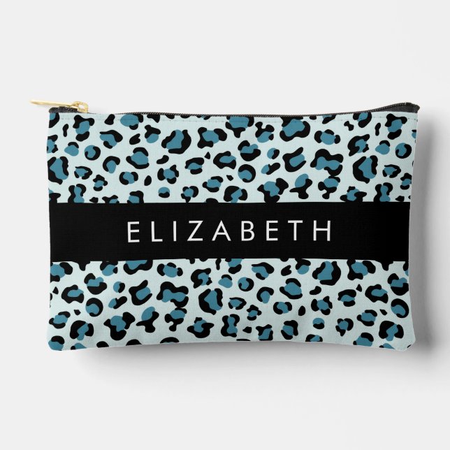 Leopard Print, Spots, Blue Leopard, Your Name Accessory Pouch (Front)