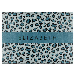 Leopard Print, Spots, Blue Leopard, Your Name Cutting Board