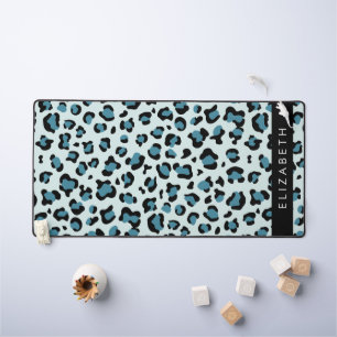 Leopard Print, Spots, Blue Leopard, Your Name Desk Mat