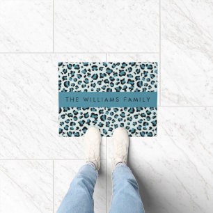 Leopard Print, Spots, Blue Leopard, Your Name Doormat