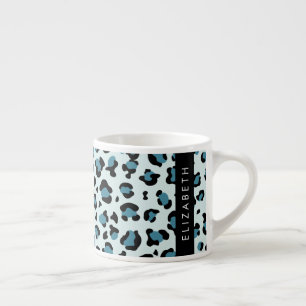 Leopard Print, Spots, Blue Leopard, Your Name Espresso Cup