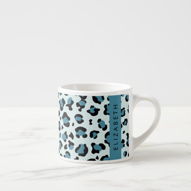 Leopard Print, Spots, Blue Leopard, Your Name Espresso Cup (Right)
