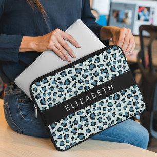 Leopard Print, Spots, Blue Leopard, Your Name Laptop Sleeve