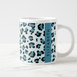 Leopard Print, Spots, Blue Leopard, Your Name Large Coffee Mug