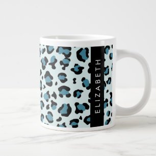 Leopard Print, Spots, Blue Leopard, Your Name Large Coffee Mug