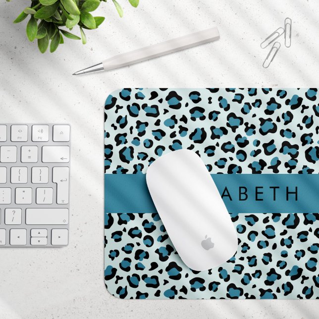 Leopard Print, Spots, Blue Leopard, Your Name Mouse Pad (Creator Uploaded)