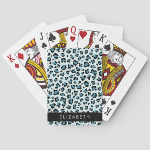 Leopard Print, Spots, Blue Leopard, Your Name Playing Cards