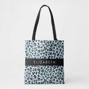Leopard Print, Spots, Blue Leopard, Your Name Tote Bag