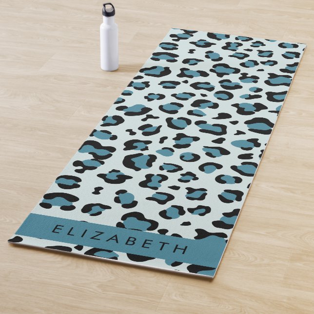 Leopard Print, Spots, Blue Leopard, Your Name Yoga Mat (In Situ)