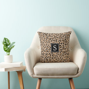 Leopard Print, Spots, Brown Leopard, Monogram Cushion