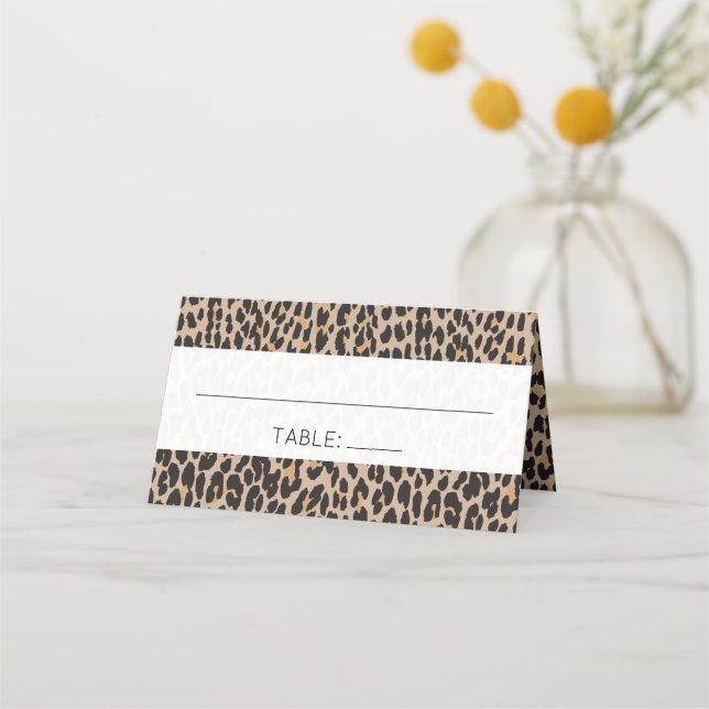 Leopard Print, Spots, Brown Leopard, Wedding Place Card (Front)