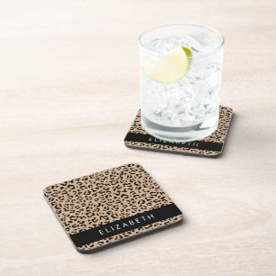 Leopard Print, Spots, Brown Leopard, Your Name Coaster