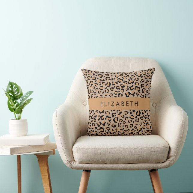 Leopard Print, Spots, Brown Leopard, Your Name Cushion (Chair)