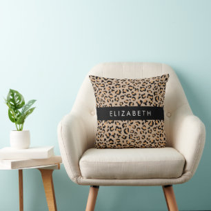 Leopard Print, Spots, Brown Leopard, Your Name Cushion