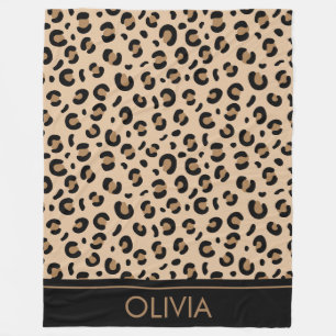 Leopard Print, Spots, Brown Leopard, Your Name Fleece Blanket