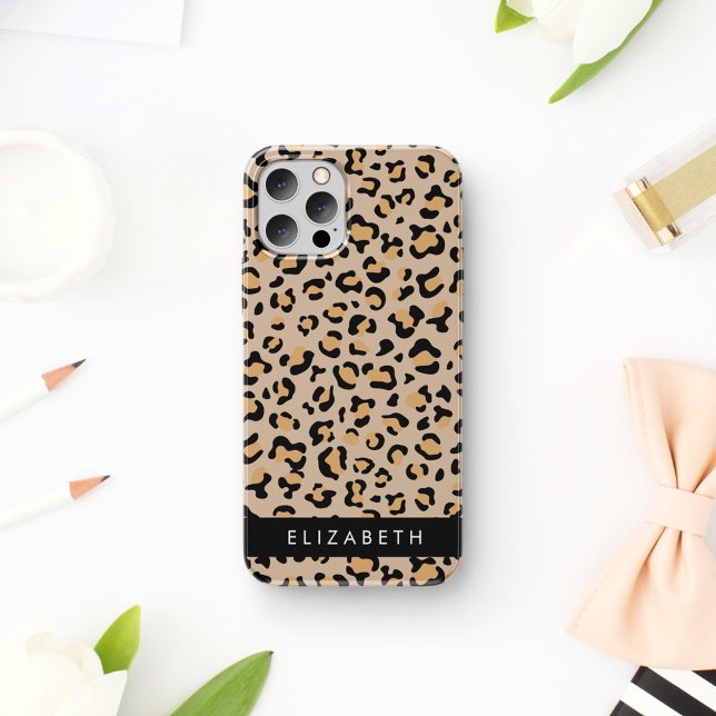 Leopard Print, Spots, Brown Leopard, Your Name iPhone 16 Case (Creator Uploaded)