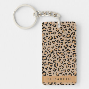 Leopard Print, Spots, Brown Leopard, Your Name Key Ring