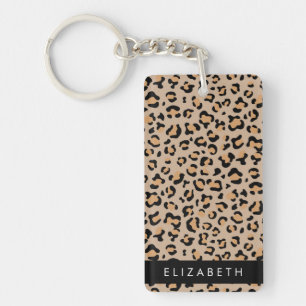 Leopard Print, Spots, Brown Leopard, Your Name Key Ring