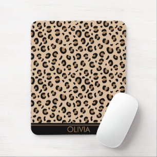 Leopard Print, Spots, Brown Leopard, Your Name Mouse Pad