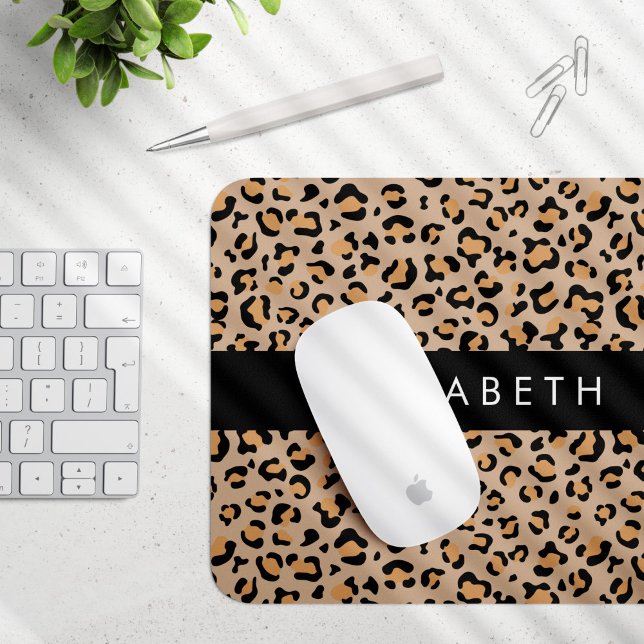Leopard Print, Spots, Brown Leopard, Your Name Mouse Pad (Creator Uploaded)