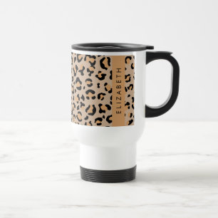 Leopard Print, Spots, Brown Leopard, Your Name Travel Mug
