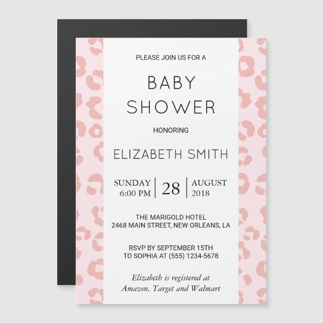 Leopard Print, Spots, Pink Leopard, Baby Shower Magnetic Invitation (Front/Back)