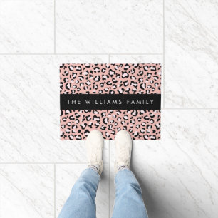 Leopard Print, Spots, Pink Leopard, Your Name Doormat