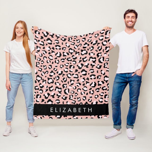 Leopard Print, Spots, Pink Leopard, Your Name Fleece Blanket (In Situ)