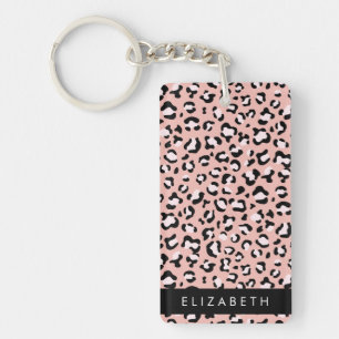 Leopard Print, Spots, Pink Leopard, Your Name Key Ring