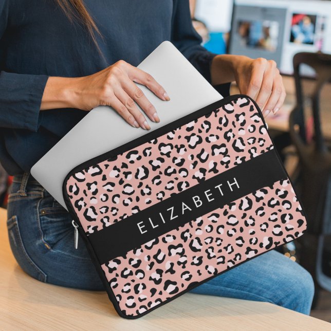 Leopard Print, Spots, Pink Leopard, Your Name Laptop Sleeve (Creator Uploaded)