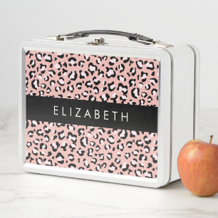 Leopard Print, Spots, Pink Leopard, Your Name Metal Lunch Box