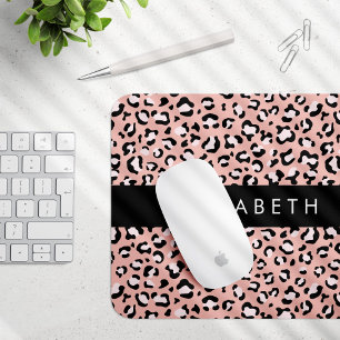 Leopard Print, Spots, Pink Leopard, Your Name Mouse Pad