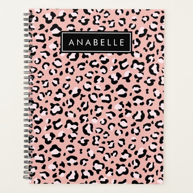 Leopard Print, Spots, Pink Leopard, Your Name Planner (Front)