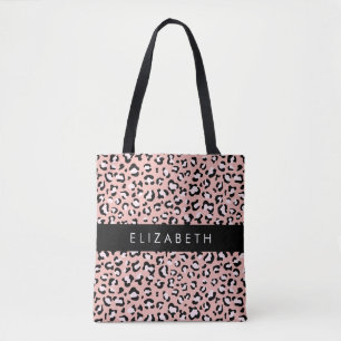 Leopard Print, Spots, Pink Leopard, Your Name Tote Bag